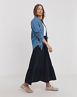 Pure Cotton Textured Tiered Midi Skirt