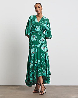 Joanna Hope Printed Wrap Dress with Angel Sleeves