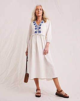 Julipa Embroidered Pure Cotton Textured Midi Dress