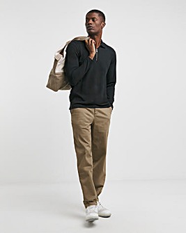Jersey Zip Neck Polo- Black