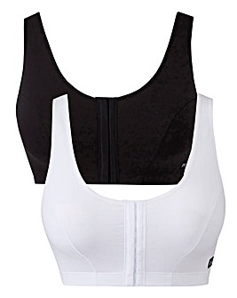 2 Pack Slimma Front Fastening Hook and Eye Bras Fits Up To DD -White/Black