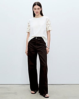 Mango Crochet Sleeve Cotton T-Shirt